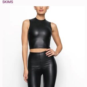 SKIMS Black Faux-Leather High-Neck Crop Tank
